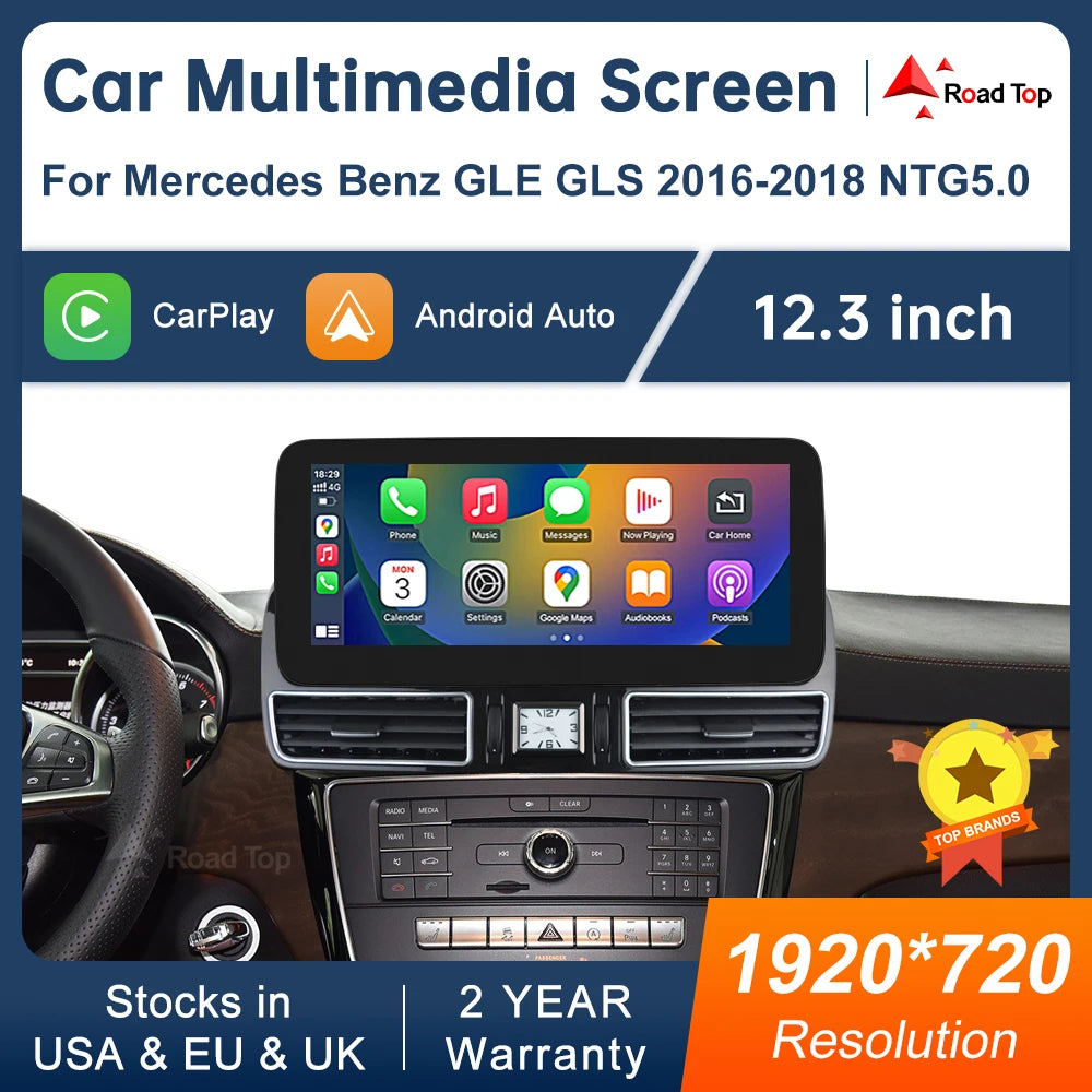 Road Top 12.3'' Multimedia Display For Benz GLE GLS 2016-2018 NTG5.0 Touch Screen Wireless | AUTOKITSHOP