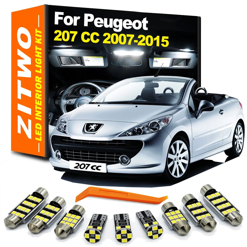 ZITWO 13Pcs Canbus LED Interior Light Number Plate Lamp Kit For Peugeot 207 CC 207CC Cabrio  2007 2008 - 2012 2013 2014 2015