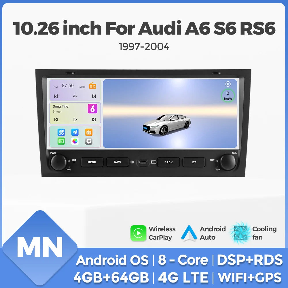 MEKEDE&NAVIFLY Android 15 Intelligent audio radio system For Audi A6 S6 RS6 1997-2004 Wire