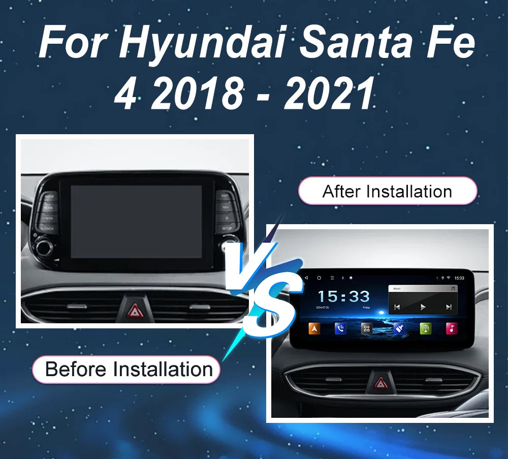 Car DVD Android For Hyundai Santa Fe 4 2018 - 2021 Auto QLED Screen 2din Wireless Carplay