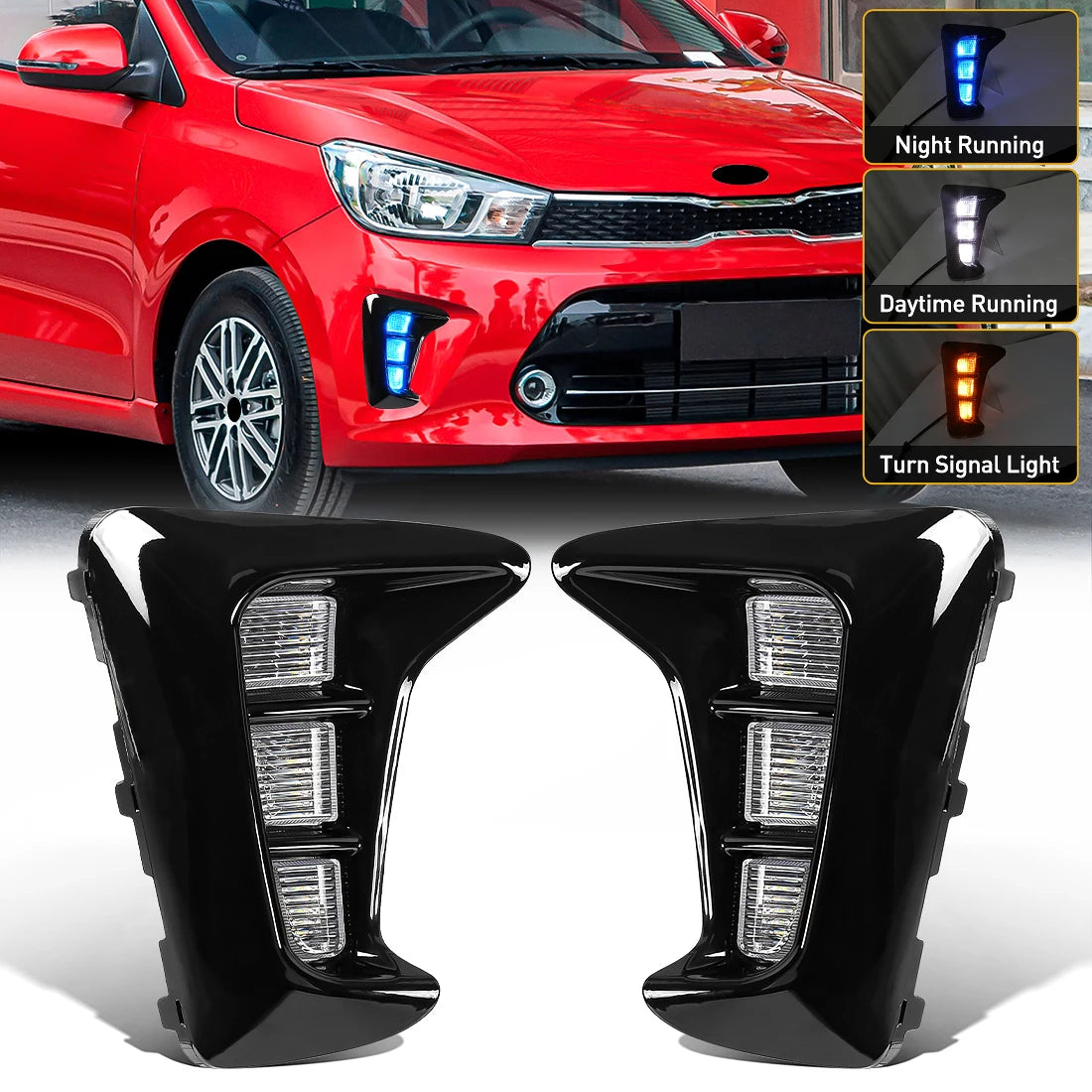 Led DRL For Kia Pegas 2018 2019 Daytime Running Lights Dynamic Turn Signal Fog Lamps Auto  | AUTOKITSHOP