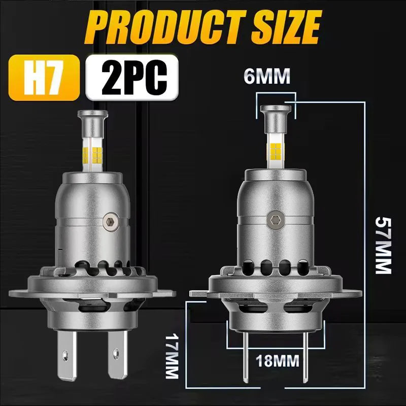 H7 H11 LED Headlight Bulbs 70W 30000LM 6000K White 4-Sided 360° CSP LED, 1:1 Mini Size, Pl