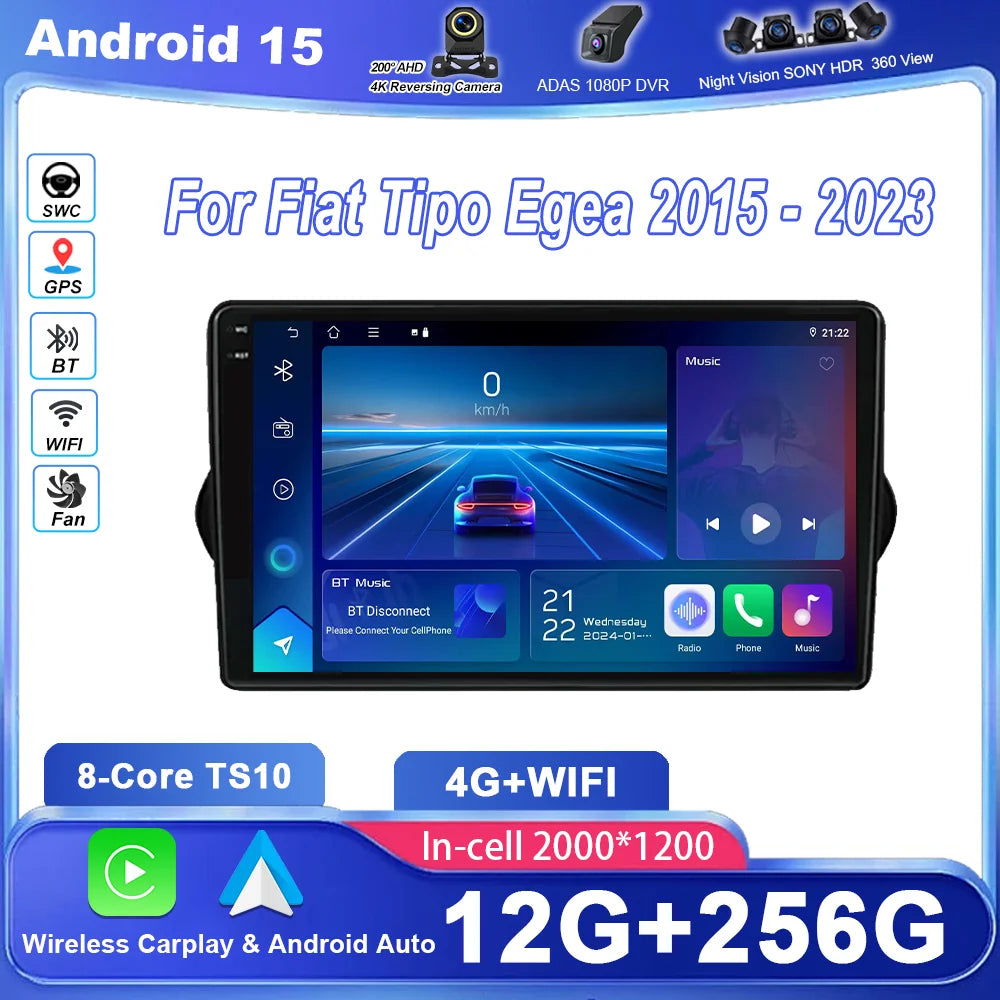 Android 15 Car DVD Carpla For Fiat Tipo Egea 2015 -2023 Auto Radio Stereo DSP GPS Navigati