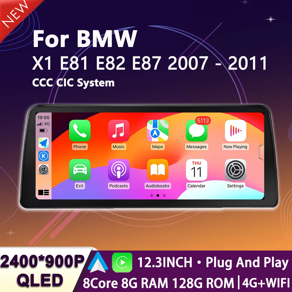Ultra-thin Screen Android 15 Carplay Radio For BMW X1 E81 E82 E87 2007-2011 CCC CIC System | AUTOKITSHOP