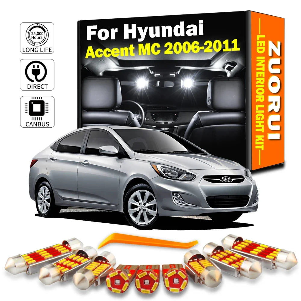 10-Piece LED Interior Light Kit for Hyundai Accent MC - Canbus Error-Free Bulbs | AUTOKITSHOP