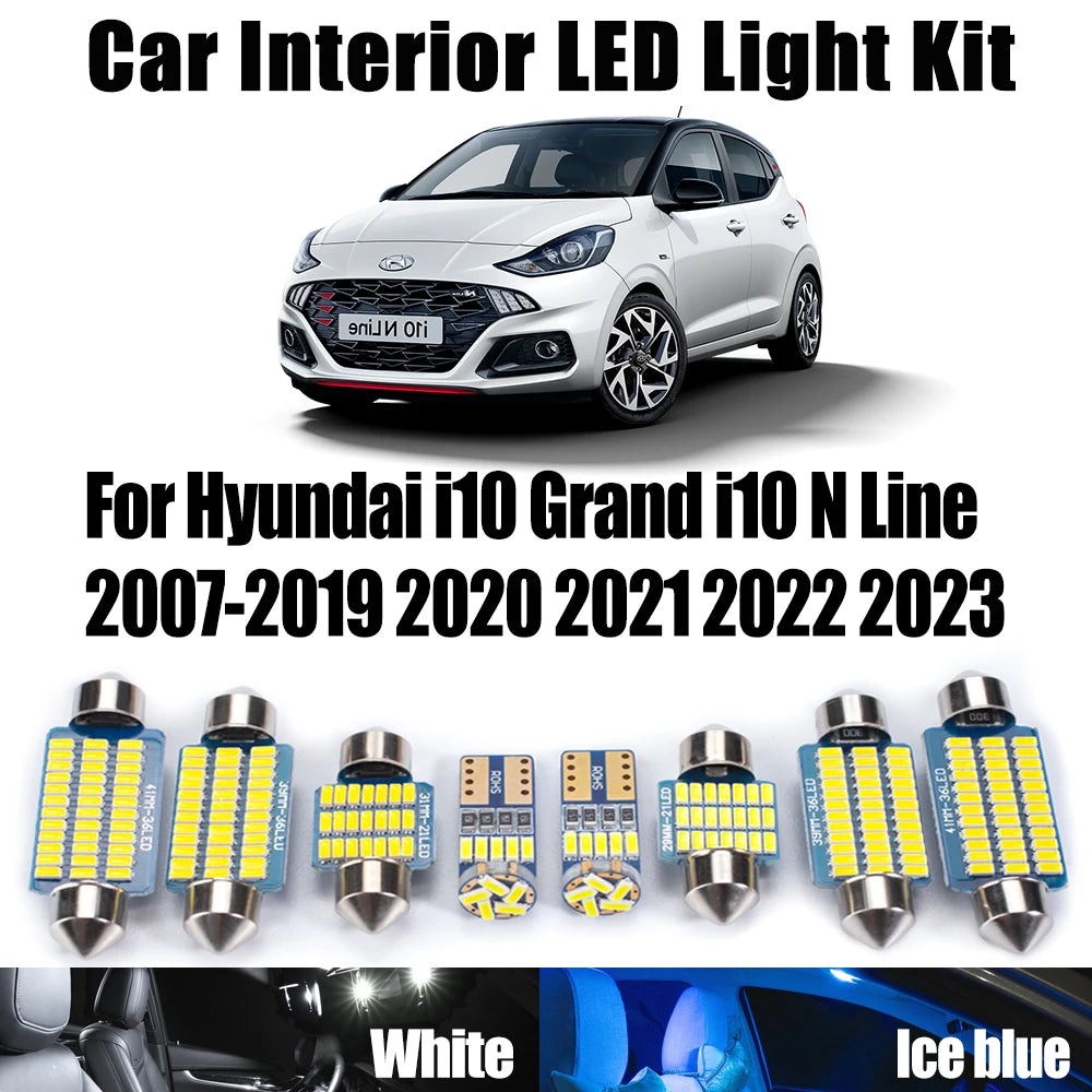 9-Piece LED Interior Light Kit for Hyundai i10 Grand i10 N Line 2007- 2021 - Canbus Dome Map Door Trunk Bulbs | AUTOK...