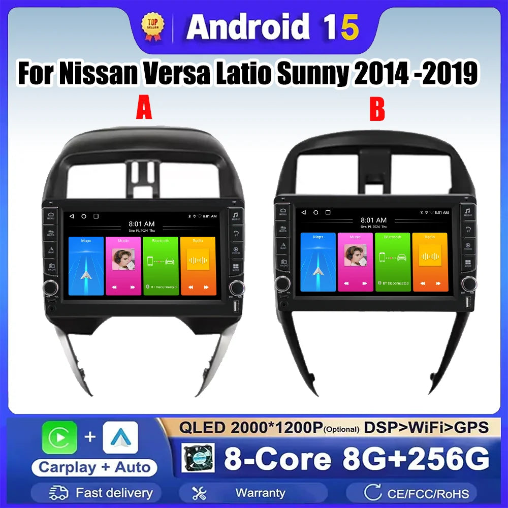 Android 15 For Nissan Versa Latio Sunny 2014 2015 2016 217 2018 2019 Car Radio Stereo Mult | AUTOKITSHOP