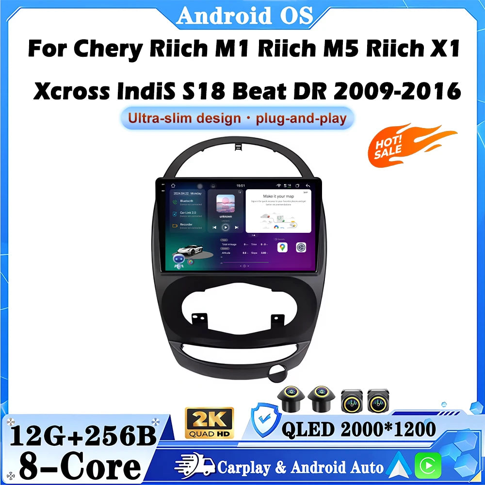 9 lnch Android 16 For Chery Riich M1 Riich M5 Riich X1 Xcross lndiS S18 Beat DR 2009-2016