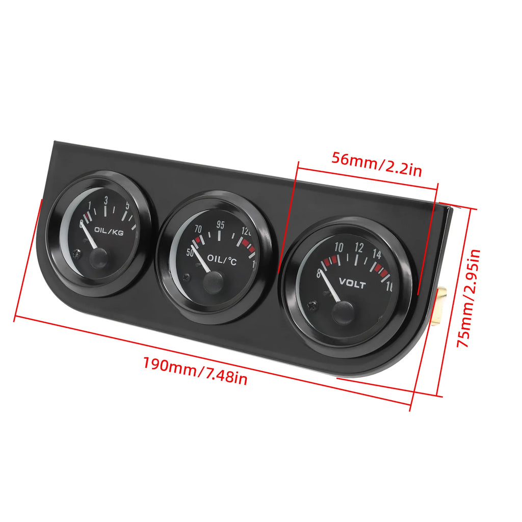 52mm 3 in 1 Car Modification Gauge Water Temp+Oil Pressure+Volt Meter with Temp &Press Sensor Bl - Automotive LED Light