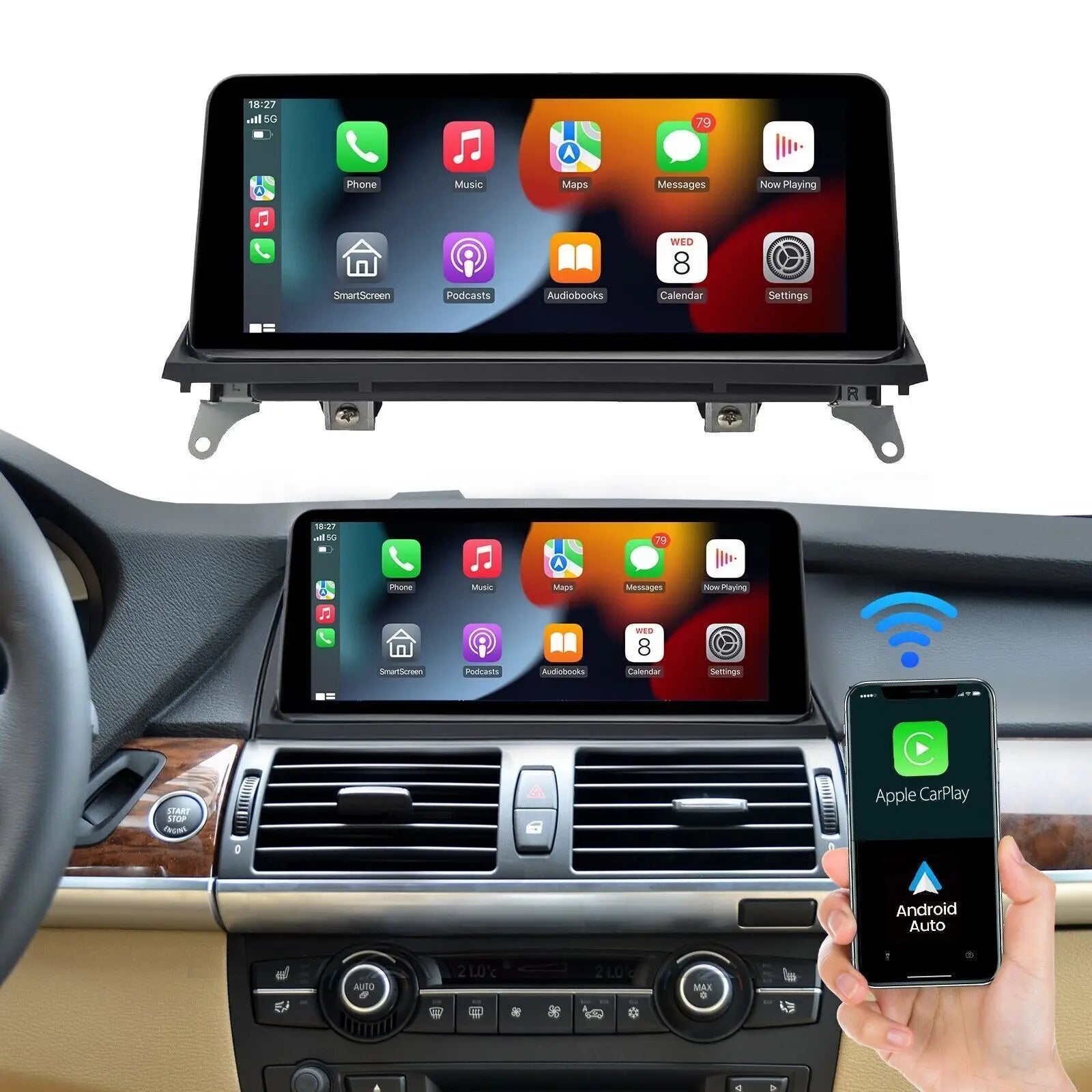 10.25" Wireless CarPlay Android Auto Multimedia Display Touch Screen For BMW X5 E70 X6 E71 | AUTOKITSHOP