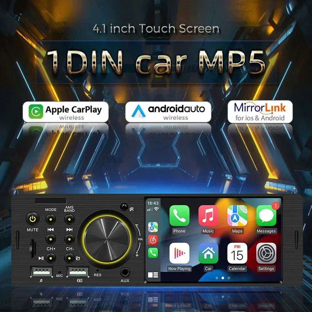 1Din 4.1 Inch Touch Screen MP5 Multimedia Video Player Support Rear View Camera BT5.0 USB  | AUTOKITSHOP