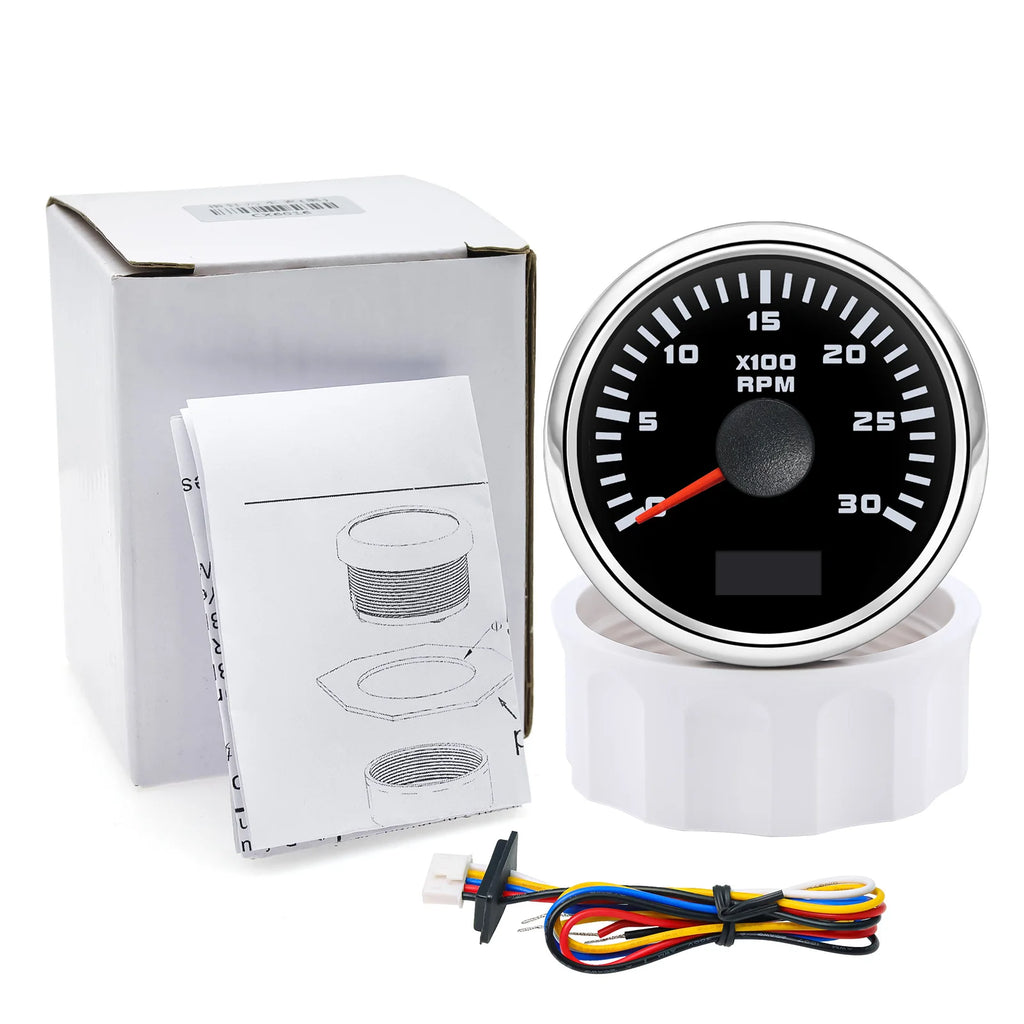 3000/4000/6000/7000/8000 RPM 52mm Boat Tachometer Hourmeter Gauge outboard rpm meter With Red Ba - Automotive LED Light