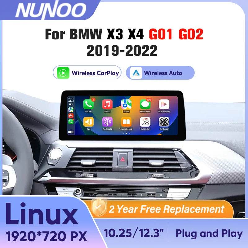 Wireless Carplay Android Auto Screen For BMW X3 X4 G01 G02 2019-2022 Car Multimedia Player