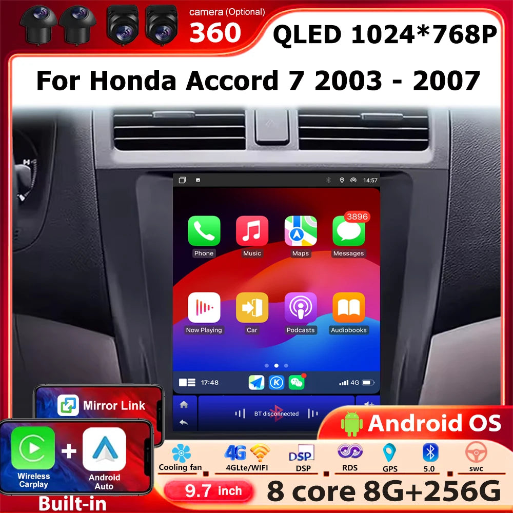 Android 16 Auto For Honda Accord 7 2003 - 2007 Car Radio Multimedia Video Player GPS Navig