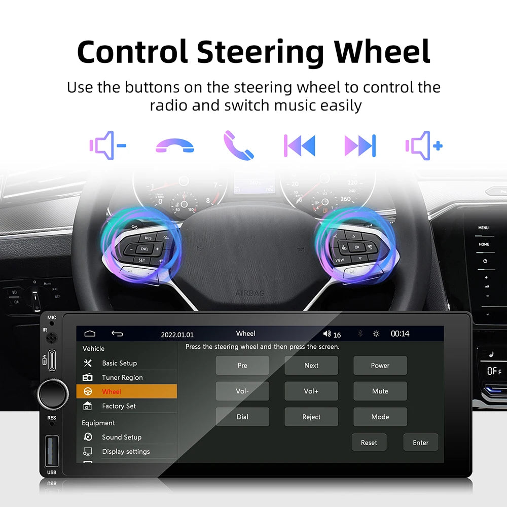 1DIN 6.86inch Universal MP5 Car Radio Support Wireless Carplay Android AUTO AUX USB  BT Touch Screen Multimedia Video Player