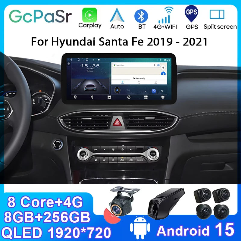 12.3" Android 15 Carplay Car Radio For Hyundai Santa Fe 2019 - 2021 Multimedia Player 2 di