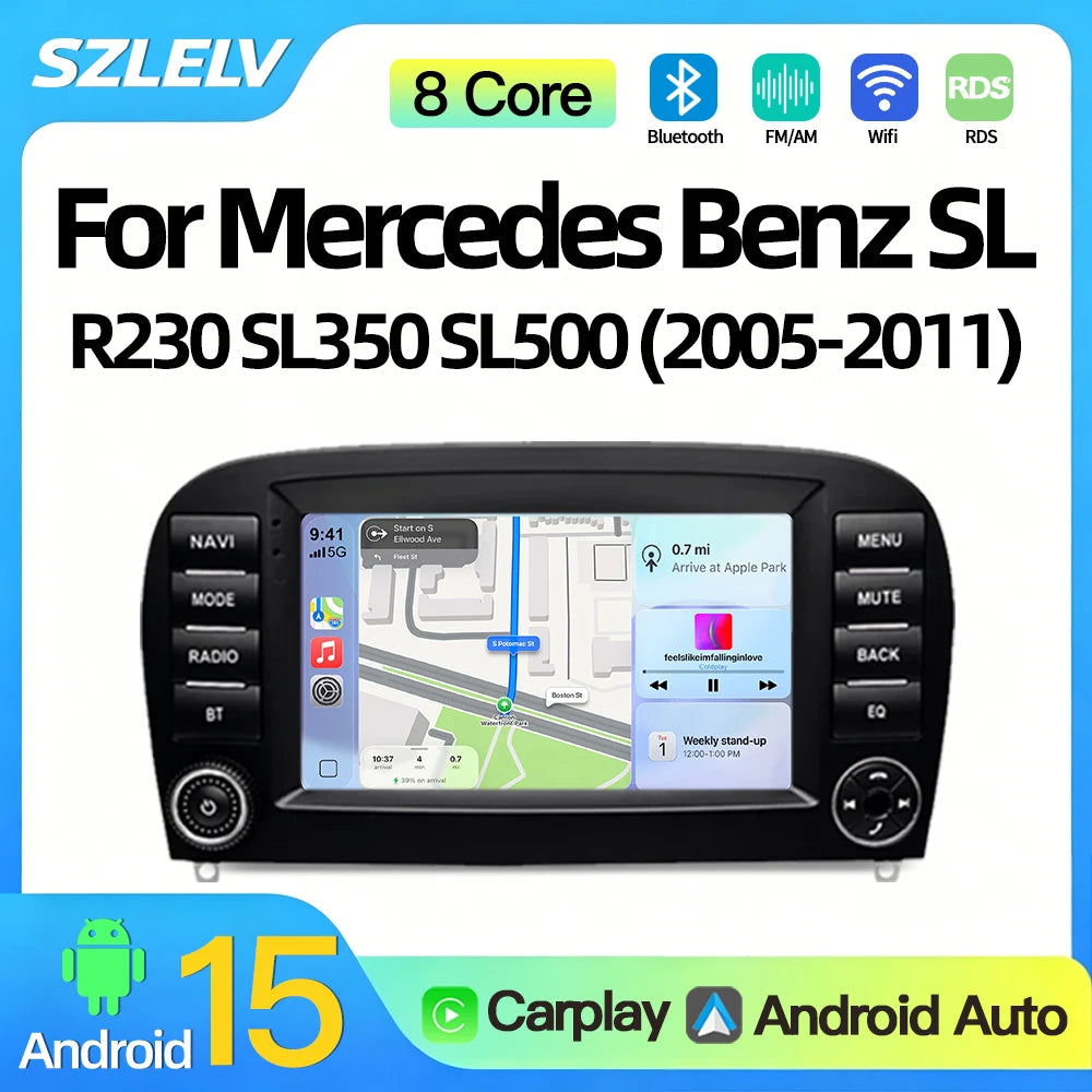 SZLELV Android Auto Bluetooth For Mercedes Benz SL R230 SL350 SL500 2006-2011 4G Multimedi