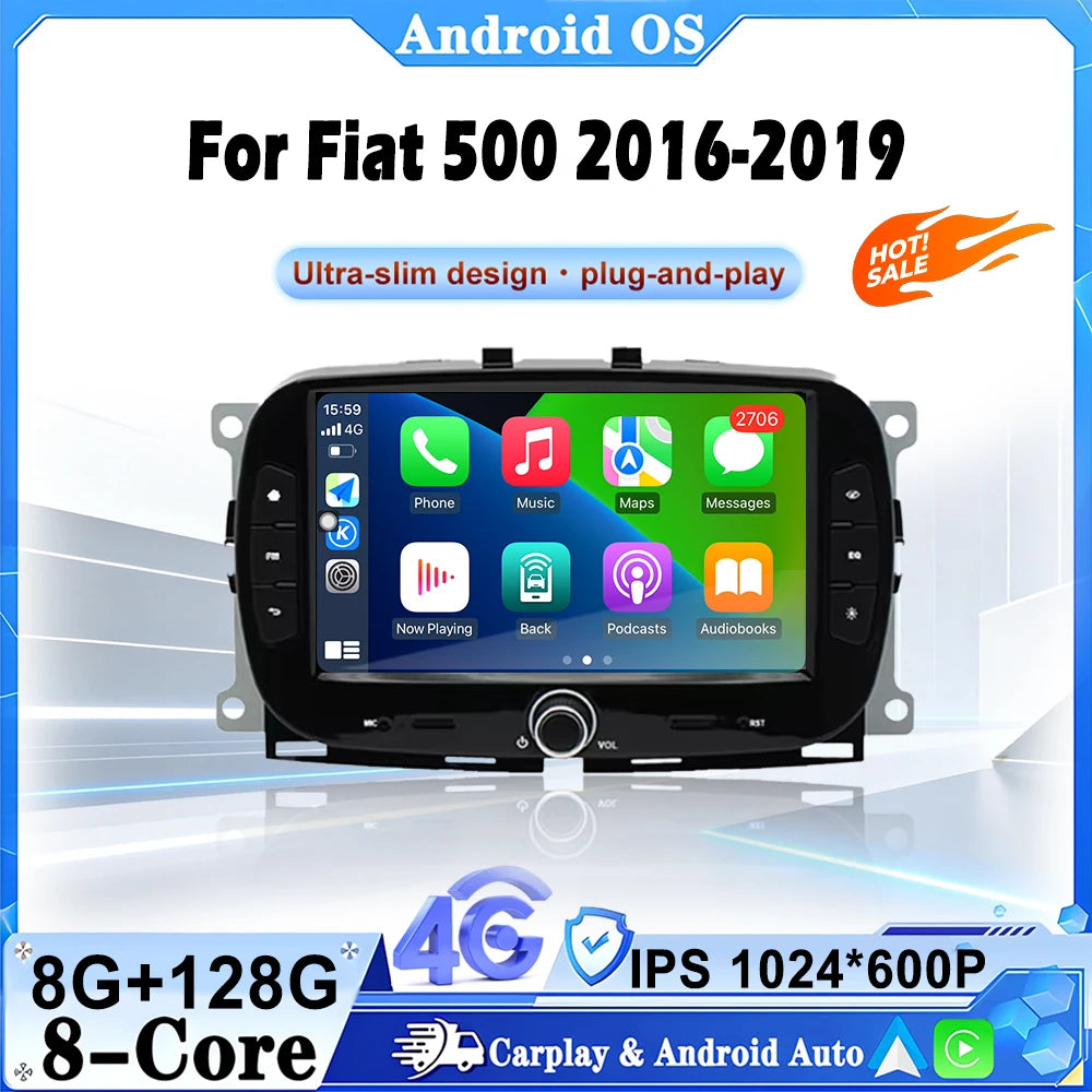 Android16 For Fiat 500 2016-2019 Car Radio Multimedia Player Video Navigation Carplay Ster