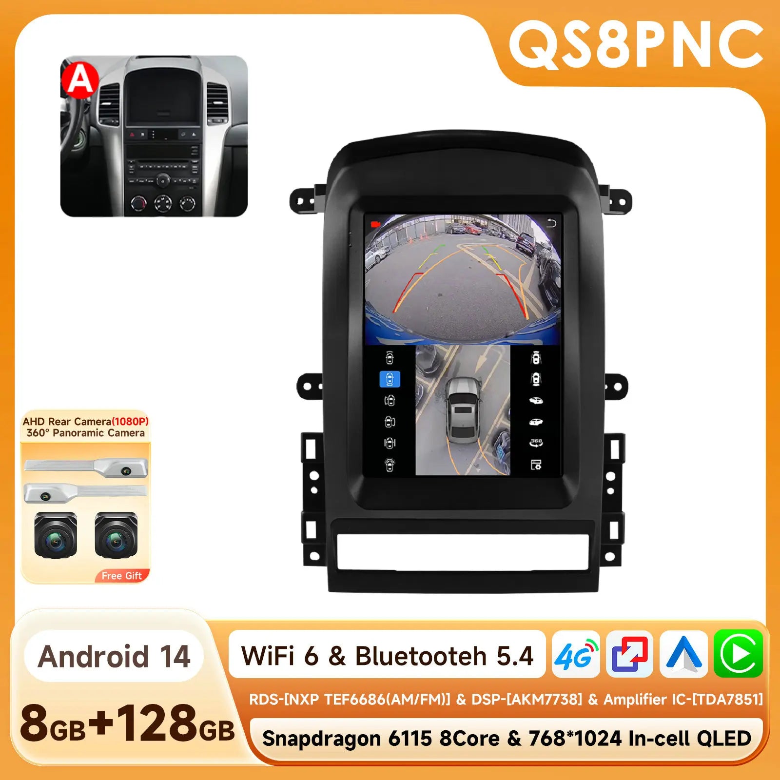 12.3" Car Radio GPS for Chevrolet Captiva 2006-2012 Wireless CarPlay Android Auto 360° Camera 8-Core