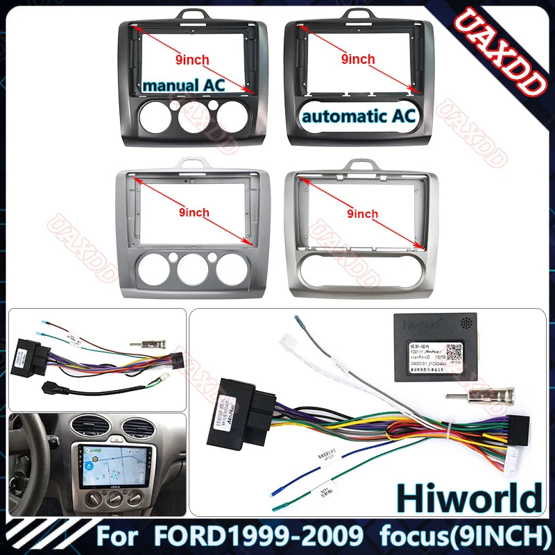 For FORD 1999-2009 Focus Manual Automatic AC 9INCH 2 Din Car Radio Plastic Fascias Panel D