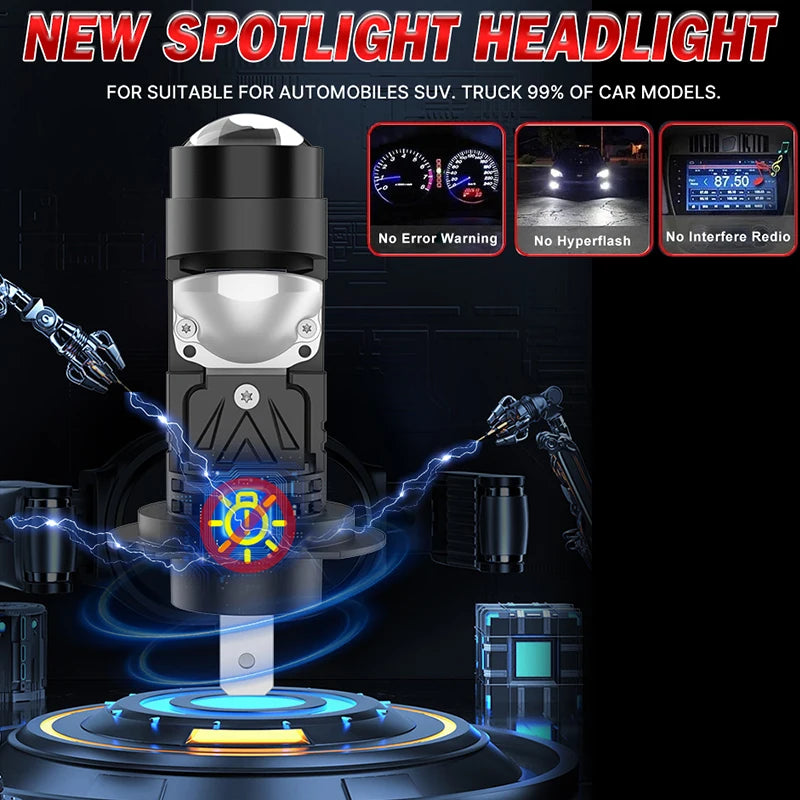 7800W H7 LED Headlight Mini Lens Projector H4 H11 H8 H9 9005 HB3 9006 HB4 1:1 Mini Wireles