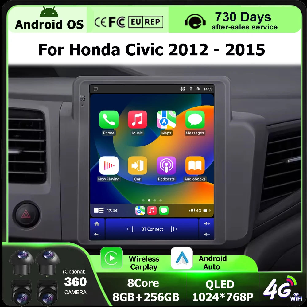 9.7'' Car Radio Multimidia Video Player GPS Navigation Stereo For Honda Civic 2012-2015 An