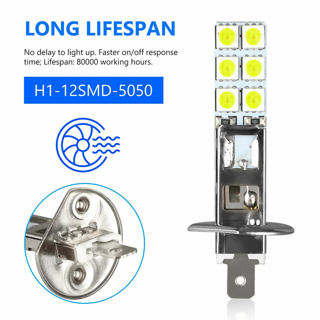 H1 H3 LED Bulbs 7200LM 6000K Super White Car Fog Light Day Night Driving Running Light Lam