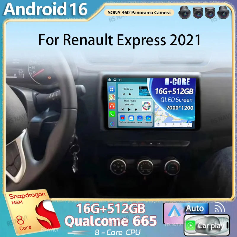 Android 16 Carplay Auto WIFI+4G Car Radio For Renault Express 2021 Multimedia Video Player