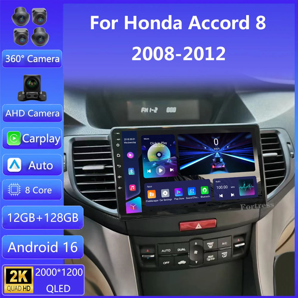 Android 16 Carplay Auto DSP 2K Screen Multimedia Player For Honda Accord 8 2008-2012 Autor