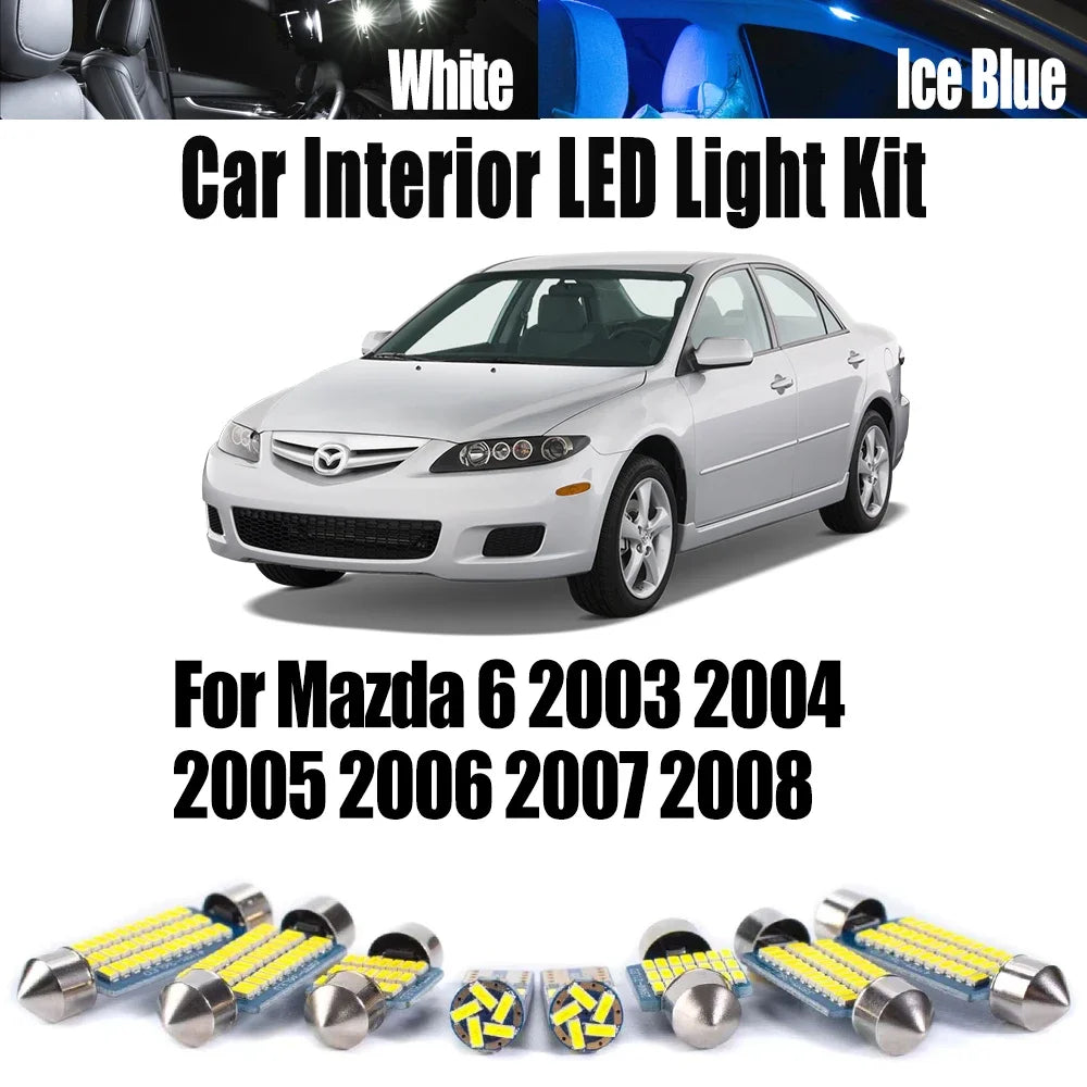 12-Piece LED Interior Light Kit for Mazda 6 2003- 2005 - Canbus Dome Map Door Trunk Bulbs | AUTOKITSHOP