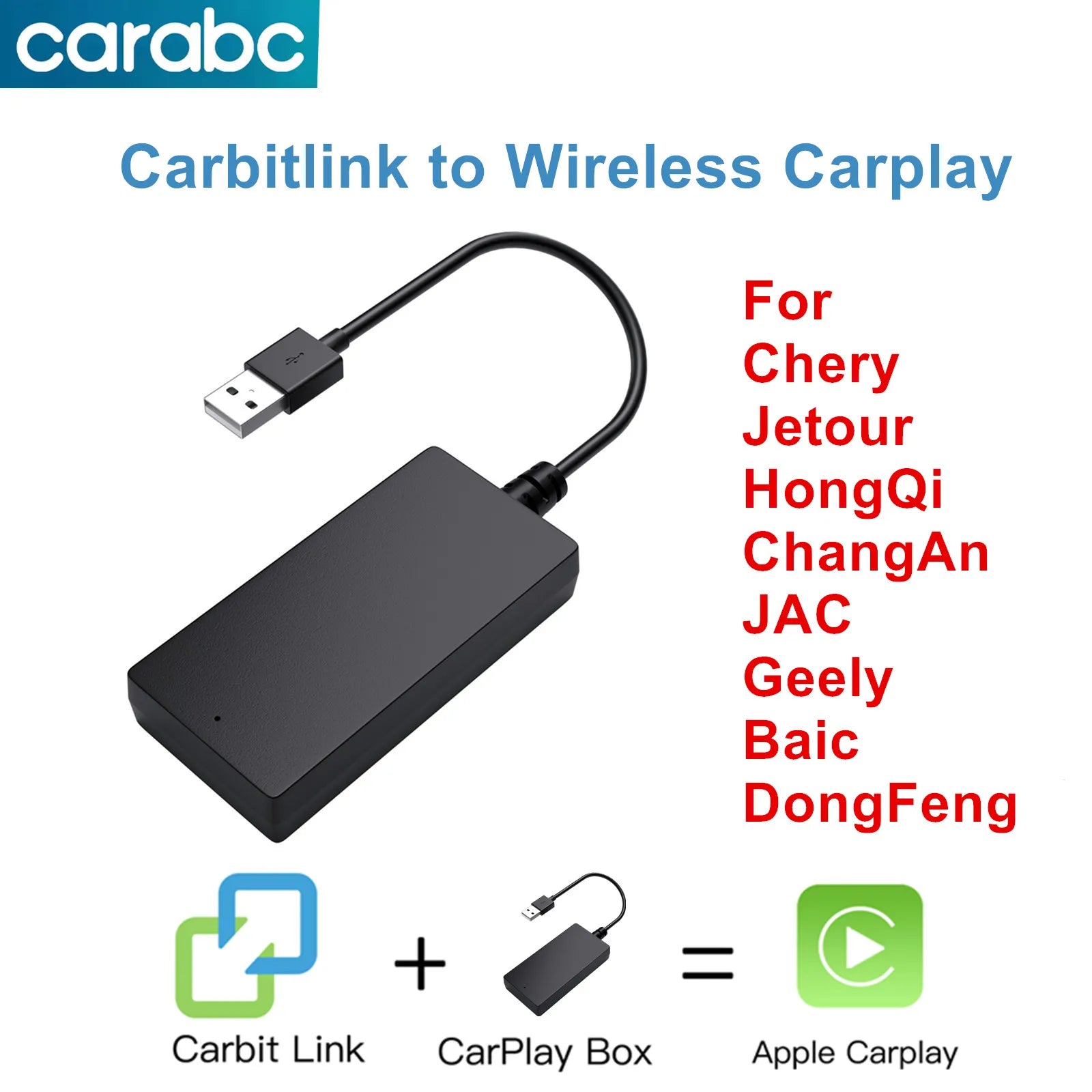 CARABC Carbitlink to Wireless CarPlay For Baic X55 Geely Jetour Changan Chery DongFeng Car