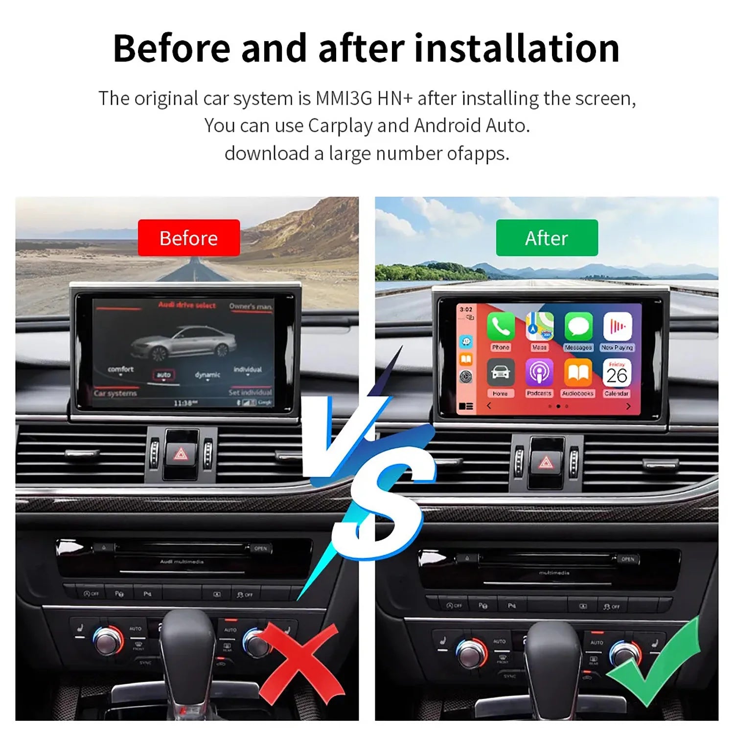 Wired/Wireless iOS Android Auto Carplay Nav Camera Interface For Audi A6 A7 2012-2018 With