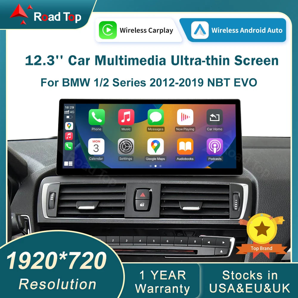 12.3 RoadTop Wireless CarPlay Android Auto Multimedia Linux Screen For BMW Series 1 2 F20