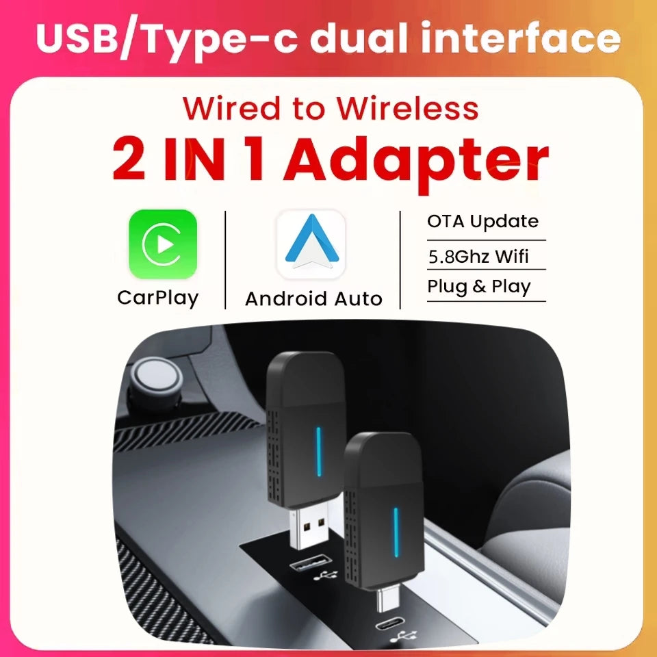LEXXSON Wireless CarPlay Android Auto 2IN1 Wireless Adapter Smart Mini Box Plug And Play W | AUTOKITSHOP