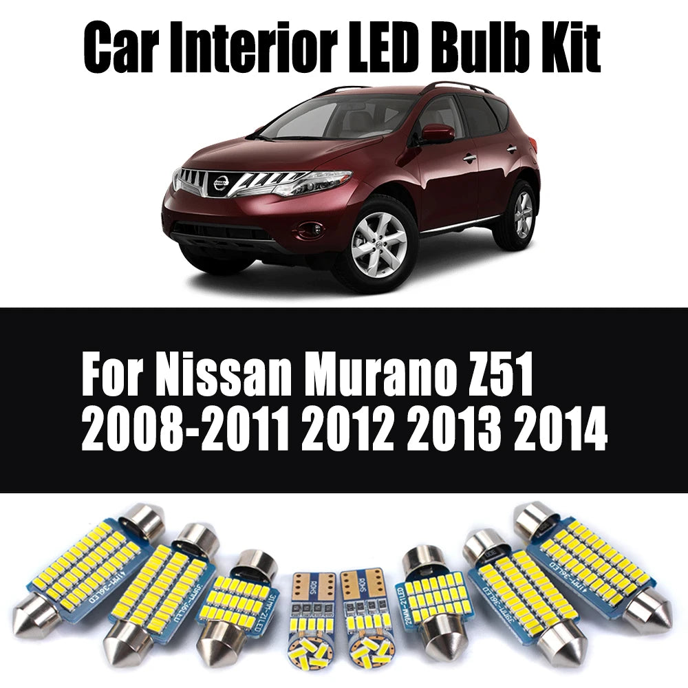 14-Piece LED Interior Light Kit for Nissan Murano Z51 2008- 2012 - Canbus Dome Map Door Trunk Bulbs | AUTOKITSHOP