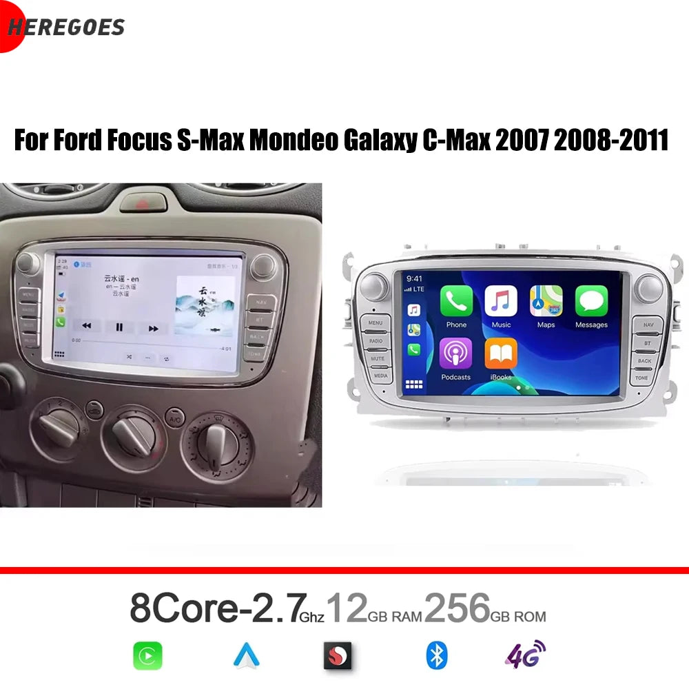 7" DSP Android 15 8 Core 12GB RAM 256GB ROM Car Player GPS Multimedia 4G for Ford Focus S-Max Mondeo Galaxy C-Max 2007-2