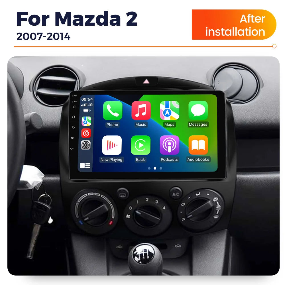 Android 14 OS IPS Car Radio For Mazda 2 Mazda2 DE 2007 - 2014 Wireless Carplay Auto Multim