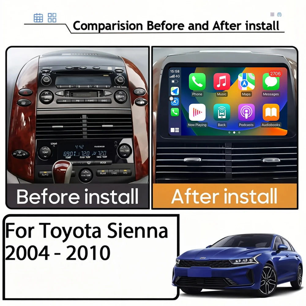 Wifi Car Radio For Toyota Sienna 2003-2010 with Carplay Navigation GPS Android Auto 9 Inch