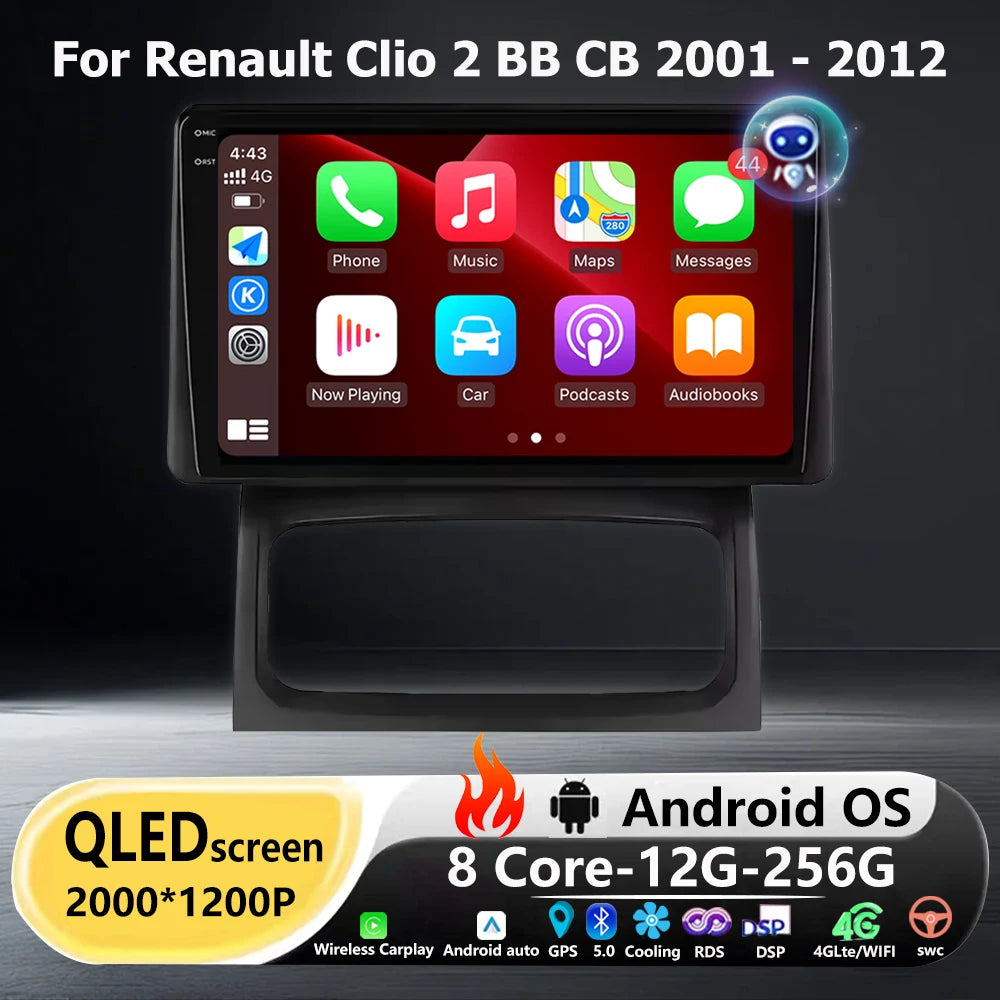Android 16 Auto For Renault Clio 2 BB CB 2001 - 2012 Car Radio Multimedia Video Player GPS
