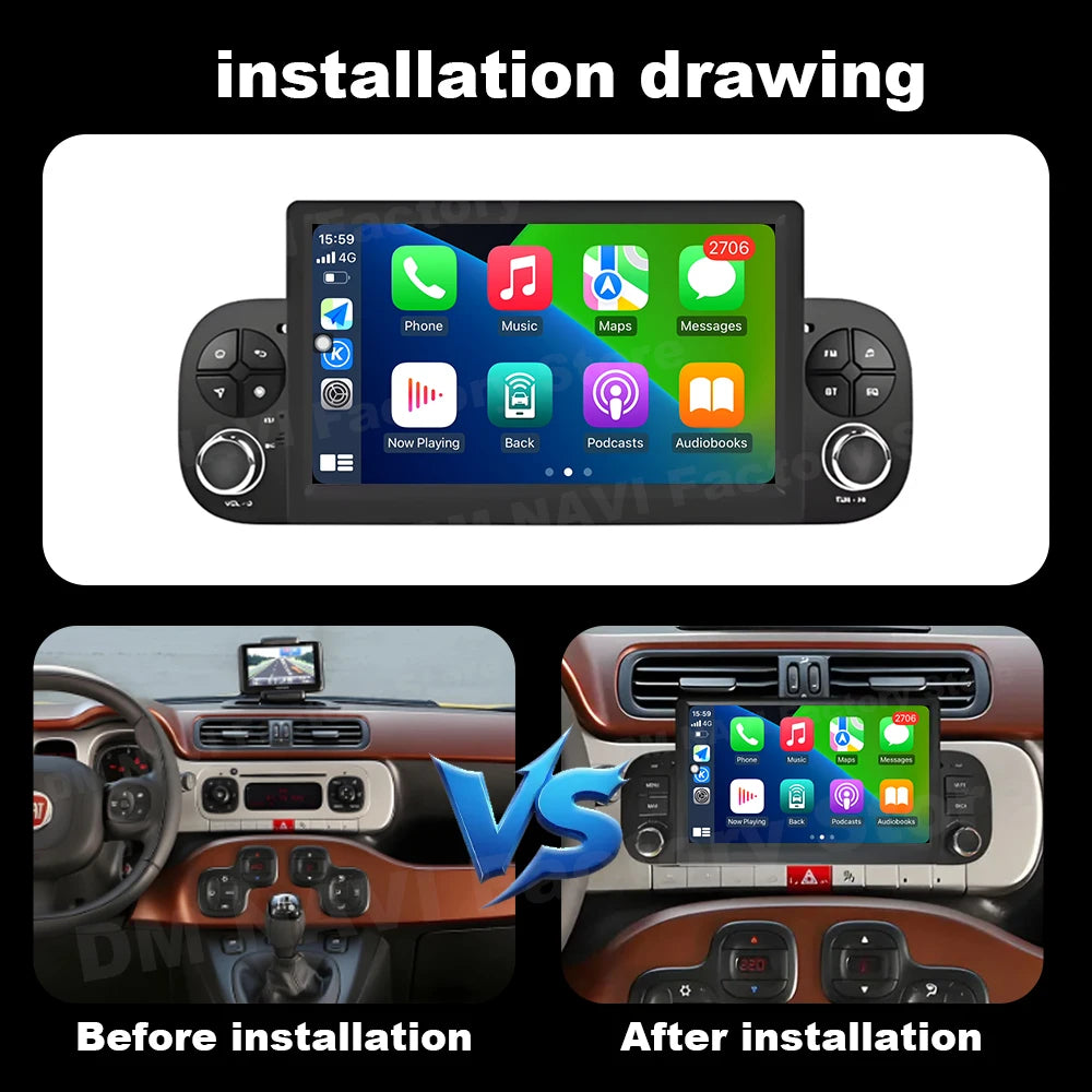 Android Auto Wireless CarPlay Car Radio Multimedia Touch Screen Player for Fiat Panda 2013