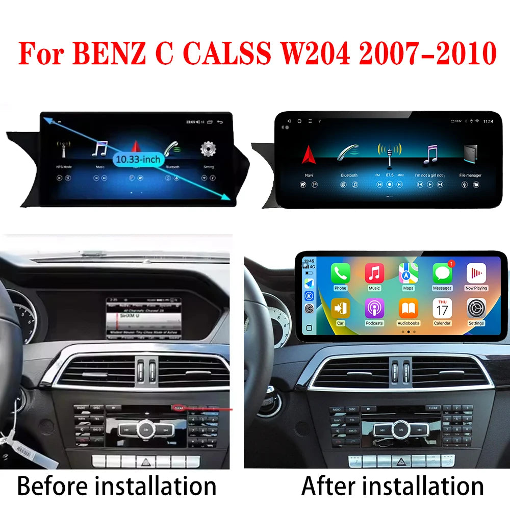 Android 16 Car Accessories Auto For Benz C Class W204 2007-2010 Carplay Radio DSP Monitors
