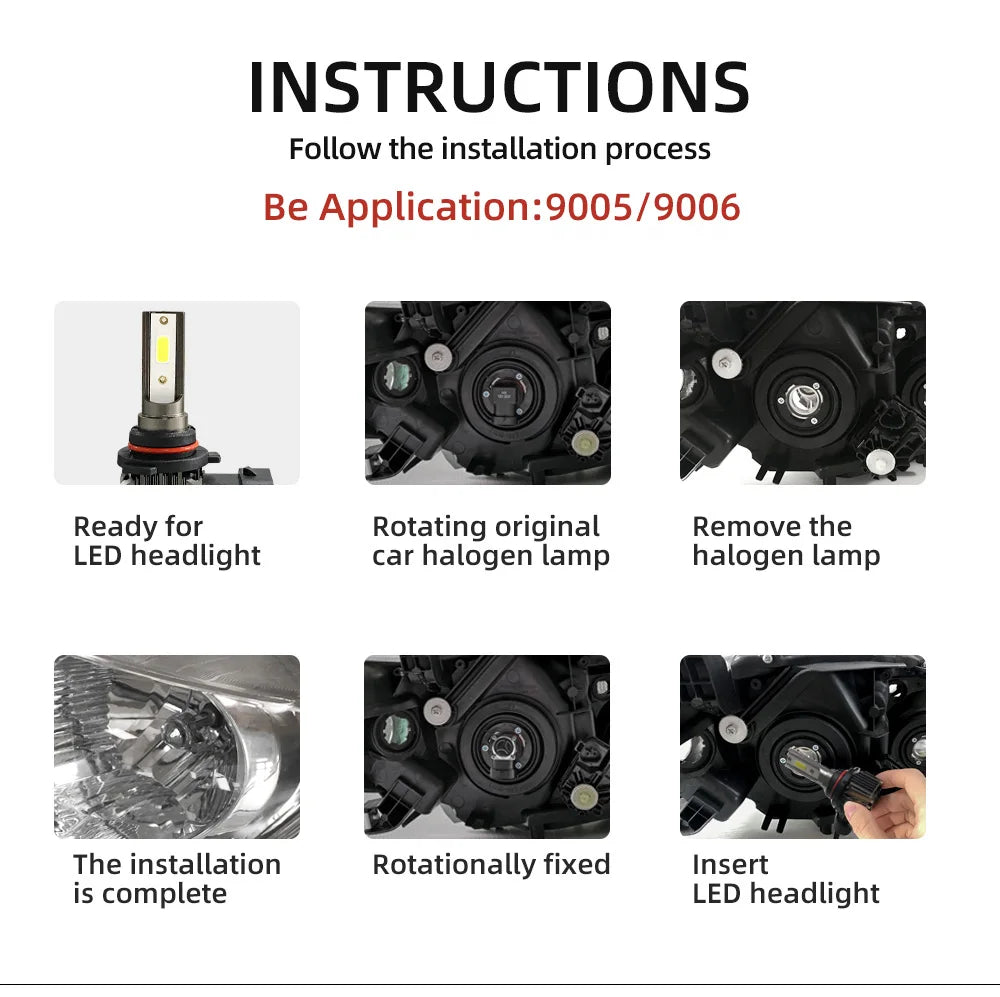 300W H7 H11 LED Car Headlights Bulbs 30000LM 9005 HB3 9006 HB4 9012 Turbo Auto Headlamps 6000K White Fog Lights 12V Front Lamps