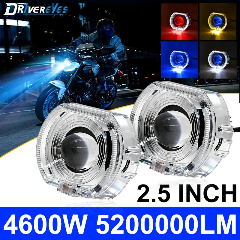 2.5inch Motorcycle Headlight LED Angel Devil Eyes Laser Headlights Projector Lens High/Low
