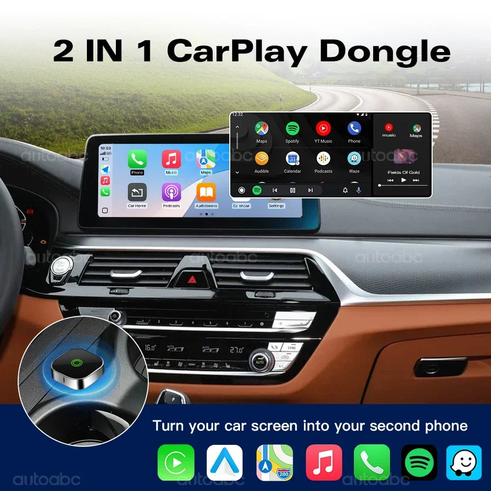 AUTOABC 2025 New 2 in 1 Wireless CarPlay Adapter Plug & Plug Auto Connect No Delay Convert