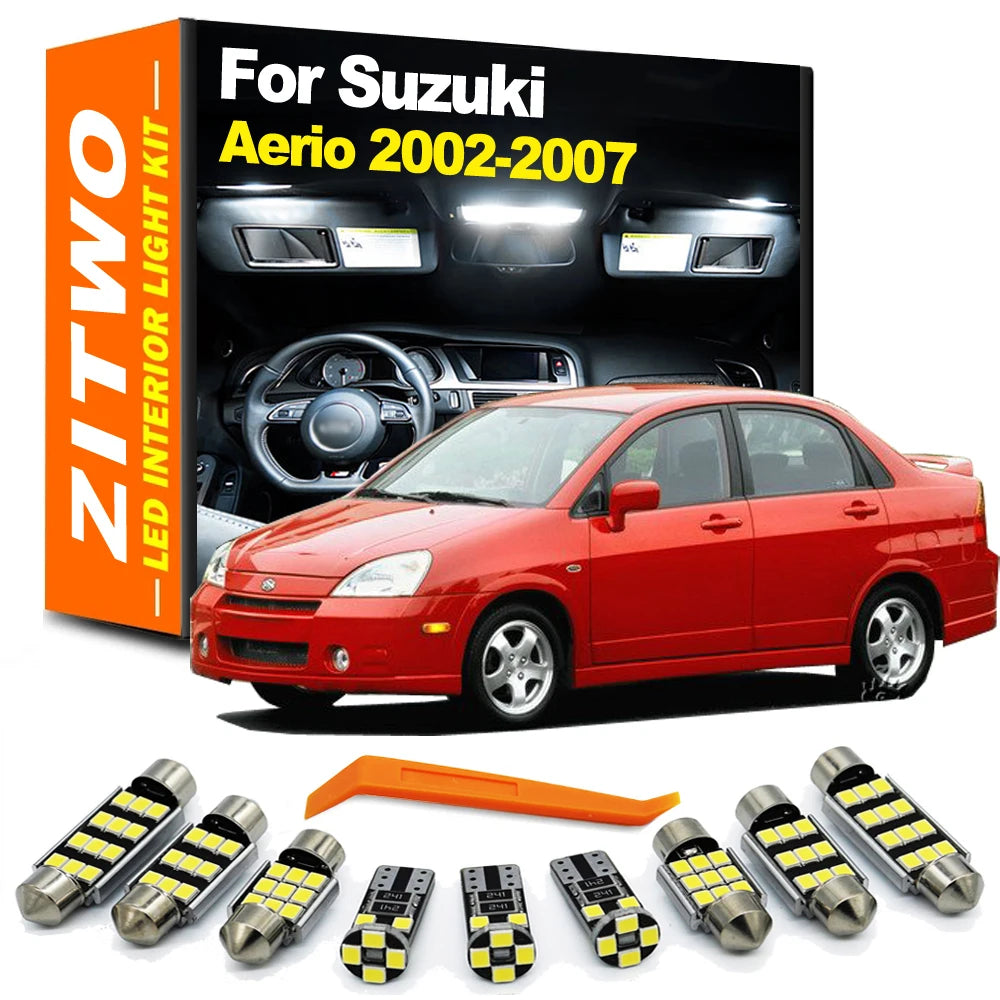 ZITWO 10Pcs For Suzuki Aerio 2002 2003 2004 2005 2006 2007 LED Bulb Interior Dome Map Reading Plate Trunk Light Kit Accessories