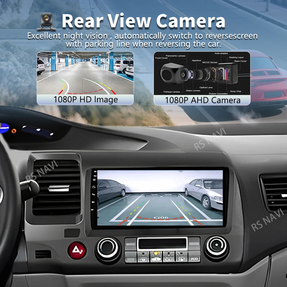 Android 16 For Honda Civic 8 FK FN FD 2005 - 2012 2K QLED Android Car Radio Multimedia Vid