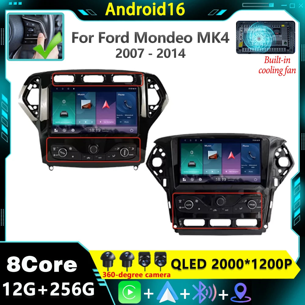 Android 16 CarPlay For Ford Mondeo MK4 2007-2014 Car Radio Multimedia Player Navigation GP