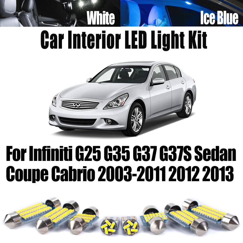 LED Interior Light Kit for Infiniti G25 G35 G37 G37S Sedan Coupe Cabrio 2003- 2011 - Canbus Dome Map Door Trunk Bulbs...