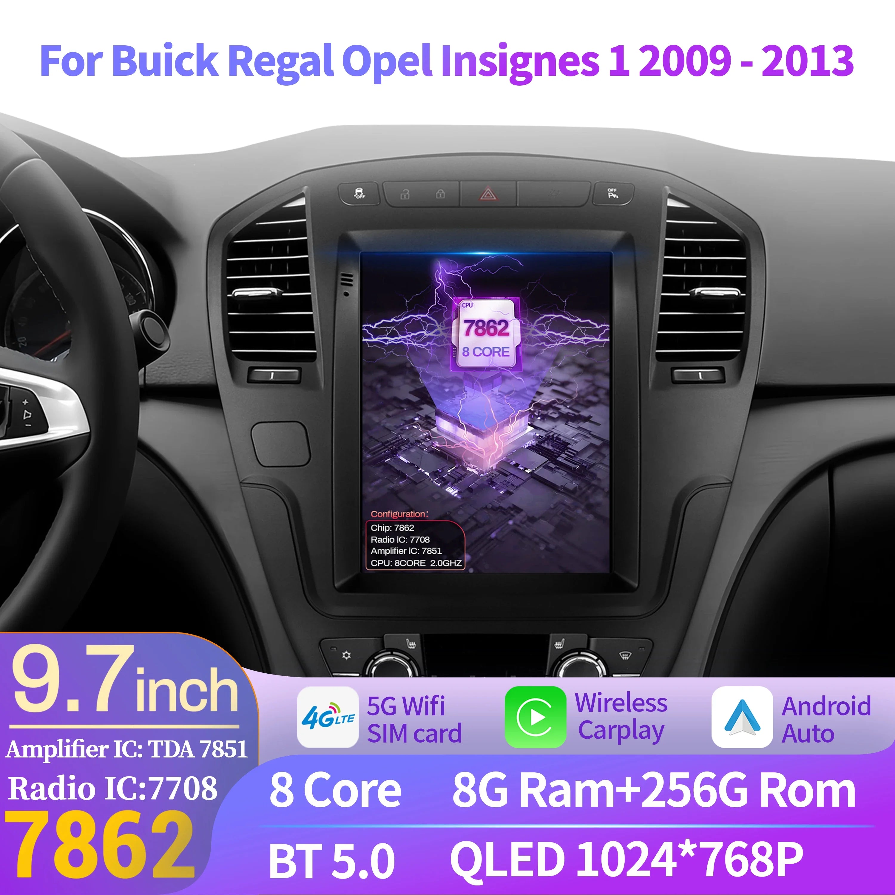 9.7inch For Buick Regal Opel Insignia 1 2009-2013 Android 14 Radio Car Radio Carplay Multi