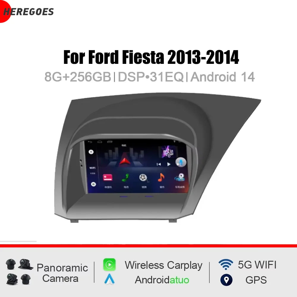 7" 2 Din Android 15.0 Car Radio GPS 8 Core 12GB RAM 256GB ROM DSP RDS Multimedia Player for Ford Fiesta 2013-2014 - High